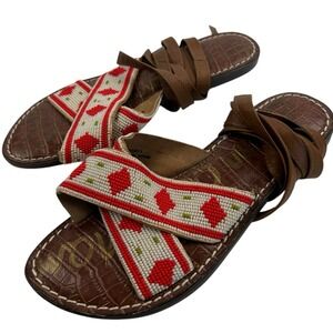 Sam Edelman Luisa Beaded Ankle Strap Sandals Sz 6M / 36 Aztec Print Gladiator